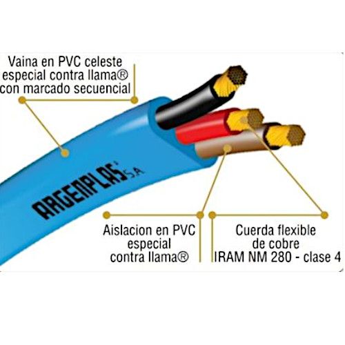 Cable Plano Bomba Sumergible 3X2.5MM ARGENPLAS